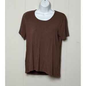 Susan Graver Style Women's Brown Short Sleeve Scoop Neck Rayon Spandex Top Sz S